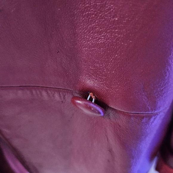 Vintage Plum Burgundy Belted Leather Jacket with Faux Fur Collar - Picture 9 of 10